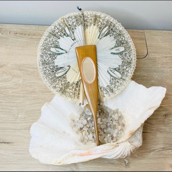 Vintage Collapsing Fan With Mirror